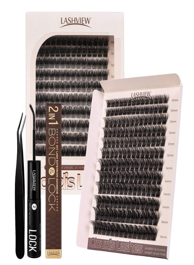 LASHVIEW Lash Extension Kit DIY Lash Clusters Eyelash Extension Kit, 10-16mm NM03 Individual Lashes Kit with Lash Bond and Seal, Lash Tweezers for Self Use - Image 1